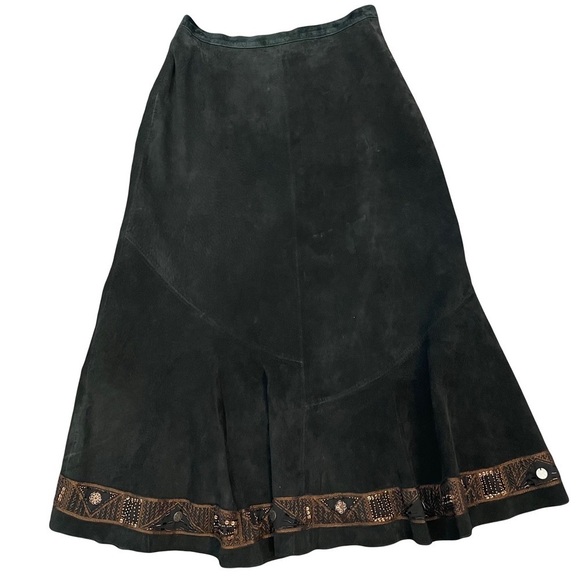 Chico’s Long Black Leather Cowgirl Skirt Beaded Trim Size 1 (Small) - Picture 15 of 15